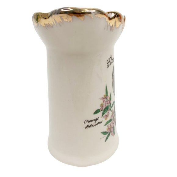 Vintage Florida Souvenir Creamer Mocking Bird Orange Blossom Flowers White Gold - Picture 5 of 12